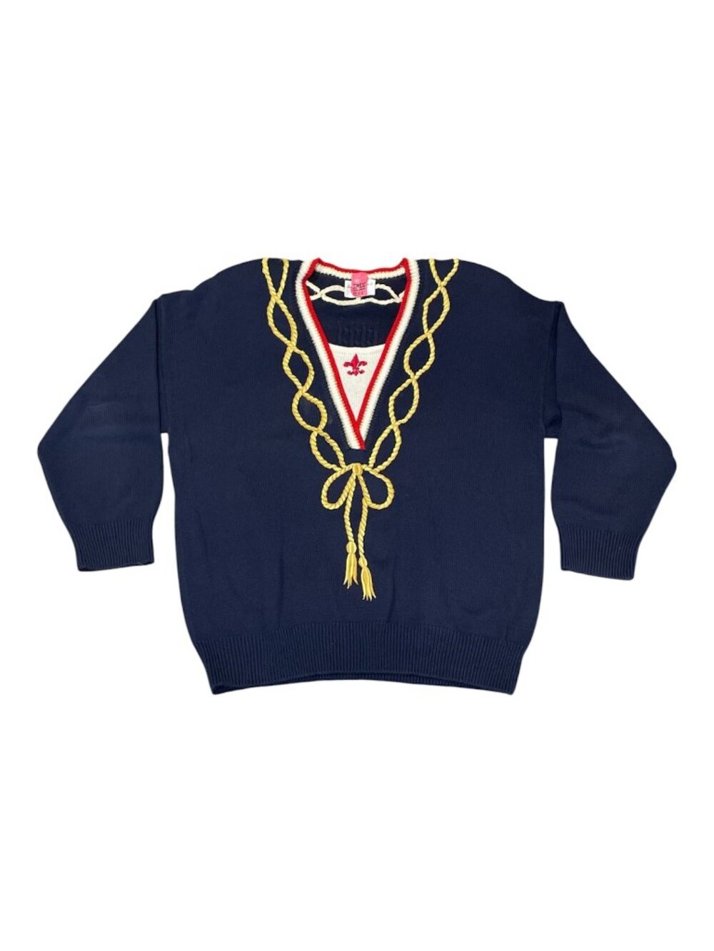 Vtg 2X Marisa Christina II Nautical Sweater Blue Red White Fleur De Lis Navy